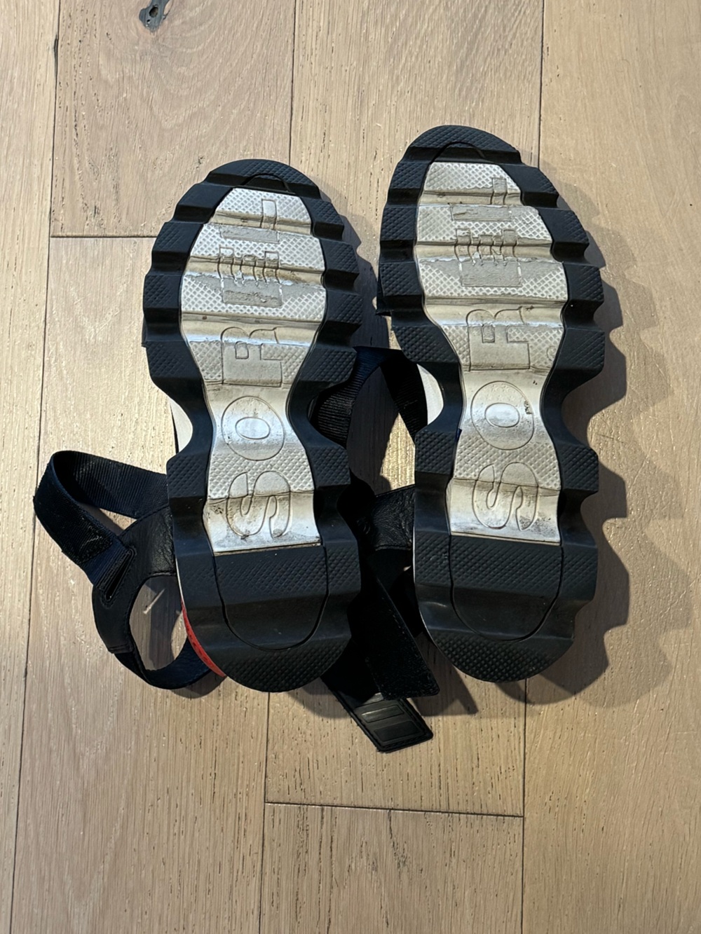 Sorel Black and White Platform Sport Sandals with Red Accent - Picture 3 of 4